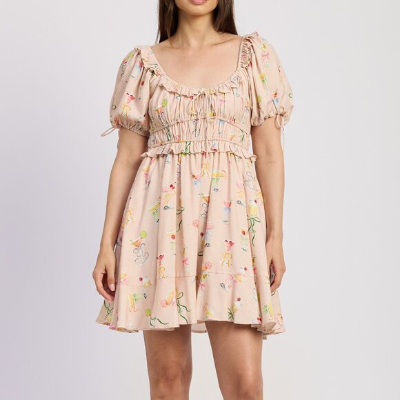 En Saison Dresses & Skirts - En Saison Anthea Jacklin Pink Puff Sleeve Linen Blend Babydoll Dress sz M NWT